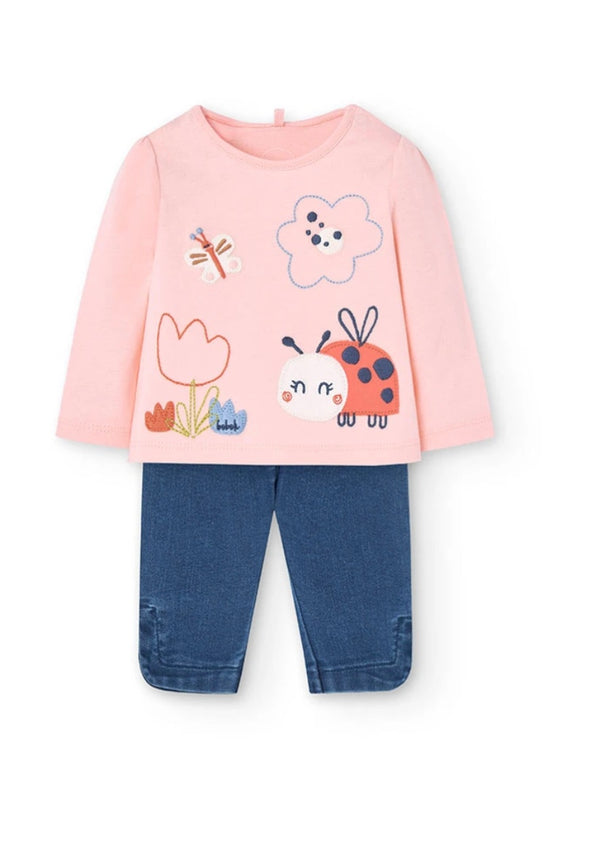 Boboli baby girl peach/ denim 2 piece
