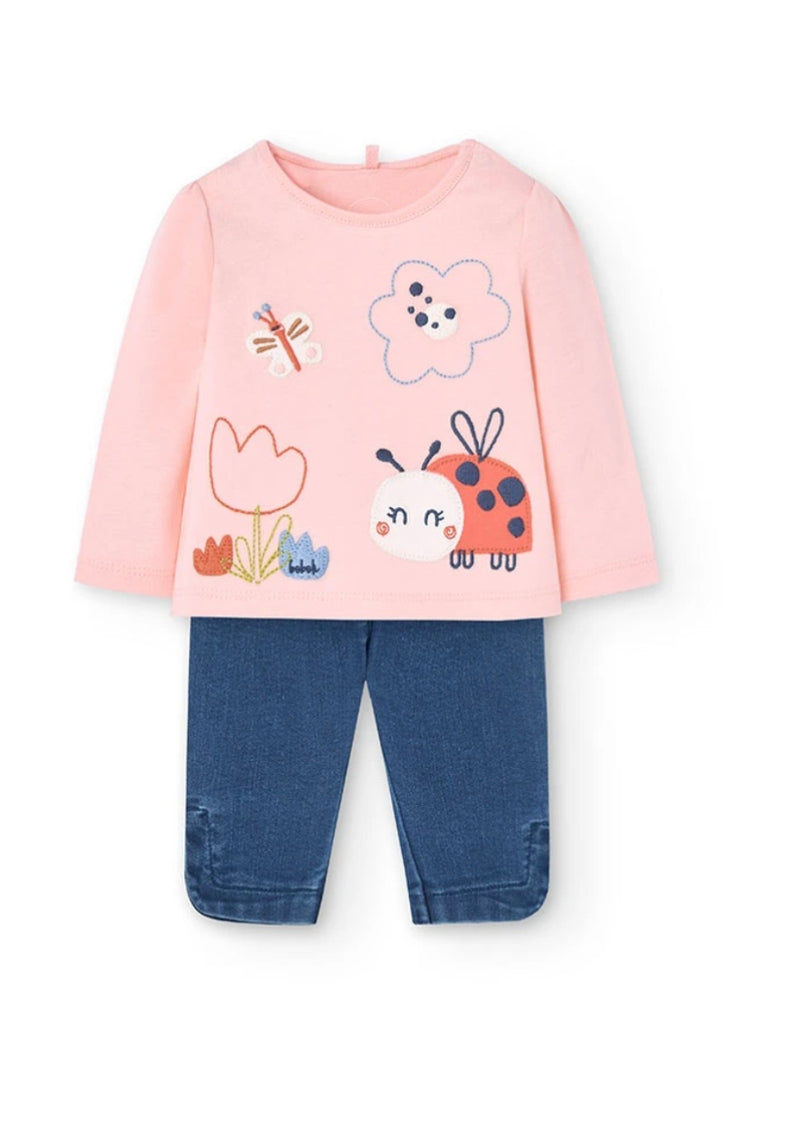 Boboli baby girl peach/ denim 2 piece