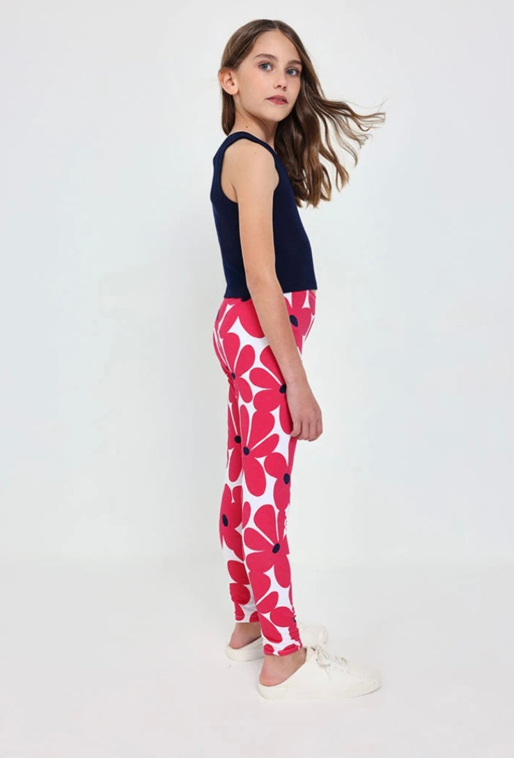 Boboli Girl red daisy leggings