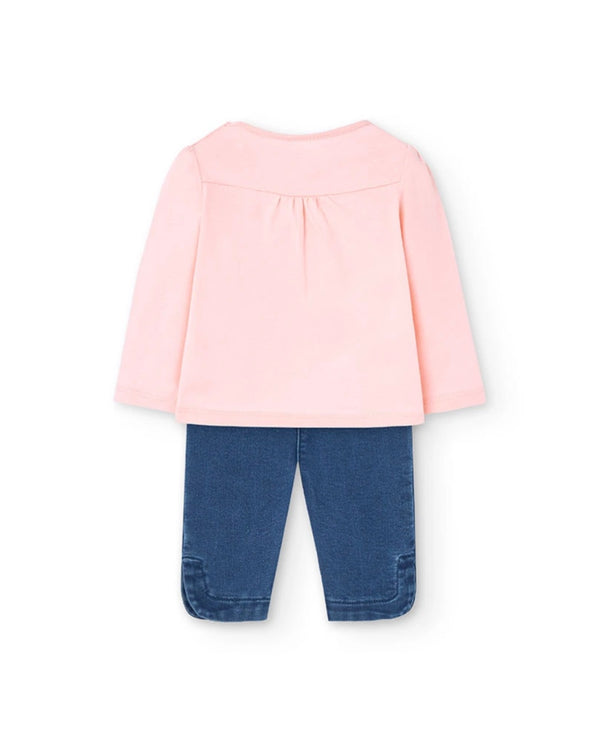 Boboli baby girl peach/ denim 2 piece