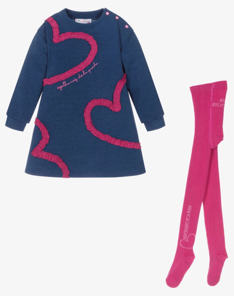 Agatha Ruiz Girls navy dress with hearts