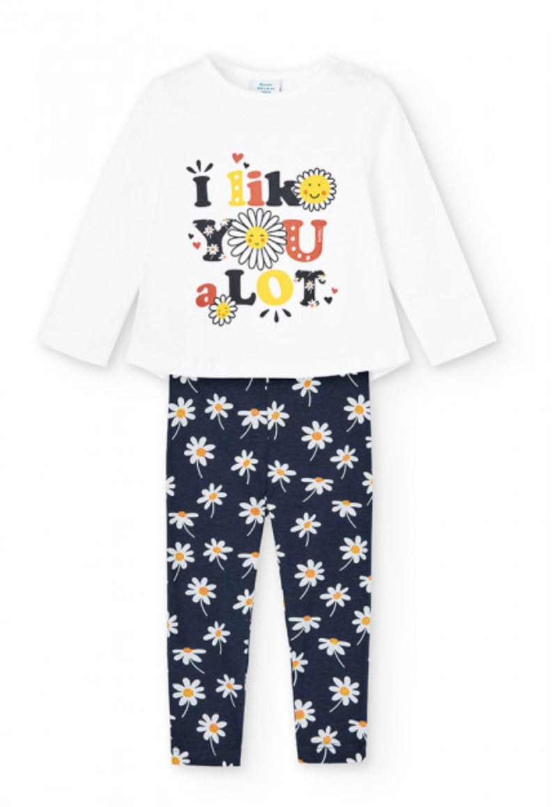 Boboli Girl Navy Daisy Legging Set